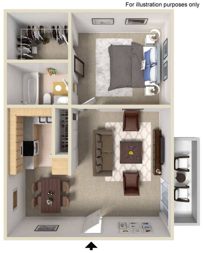 1 Bed 1 Bath Floor Plan 1 Bed 1 Bath Floor Plan at Morning View Terrace Apartments, 439 W El Norte Parkway, Ste 102, Escondido